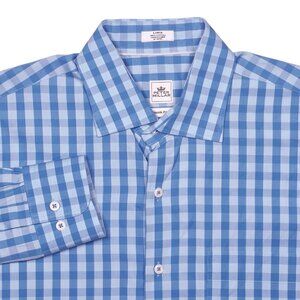 Peter Millar Shirt Blue Plaid Cotton Seaside Finish Men Sz L